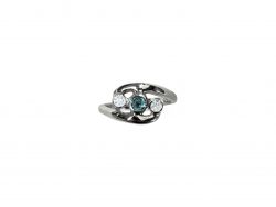 9ct White Gold Engagement Ring Teal Sapphire & Diamonds Bezel Set on white background