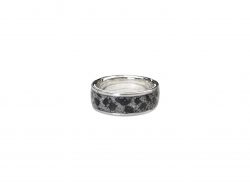 9ct White Gold Ring with Porthmeor sand and onyx inlay on a white background