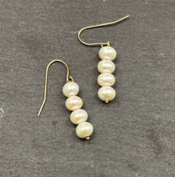 9ct Yellow Gold Earrings wih Cultured pearl on slate background