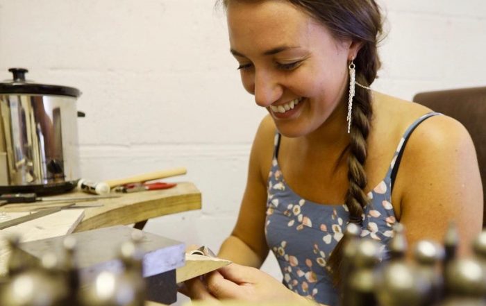 Stephanie Stevens Jewellery - Cornish Jeweller - Curved Wedding & Engagement Rings working on bench