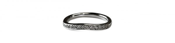 9ct White Gold Wedding Ring Curved with Grain set diamonds on a white background